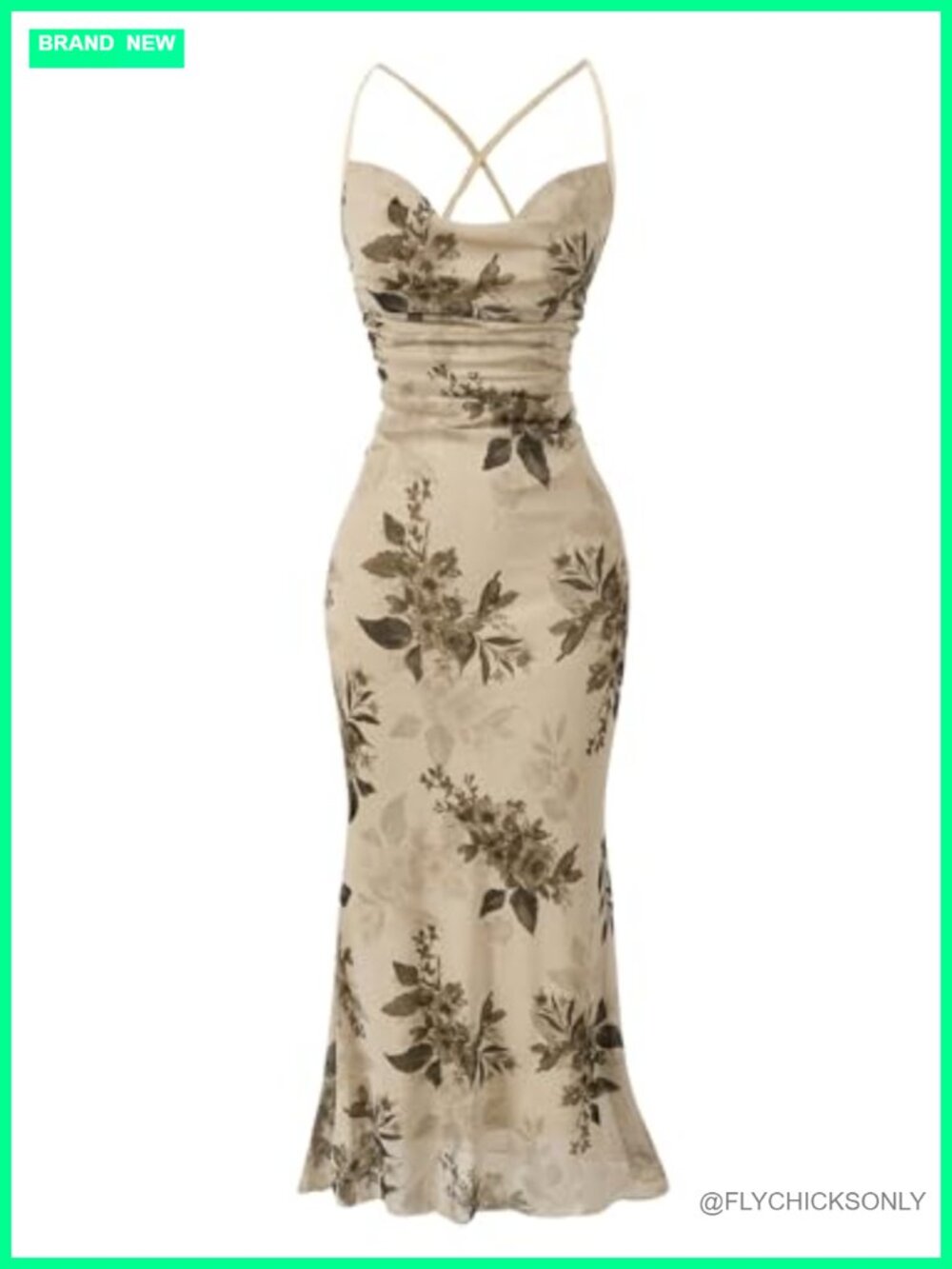 Women's Floral Cami Dress Bodycon Long Sleeveless Criss Cross Back Prom
